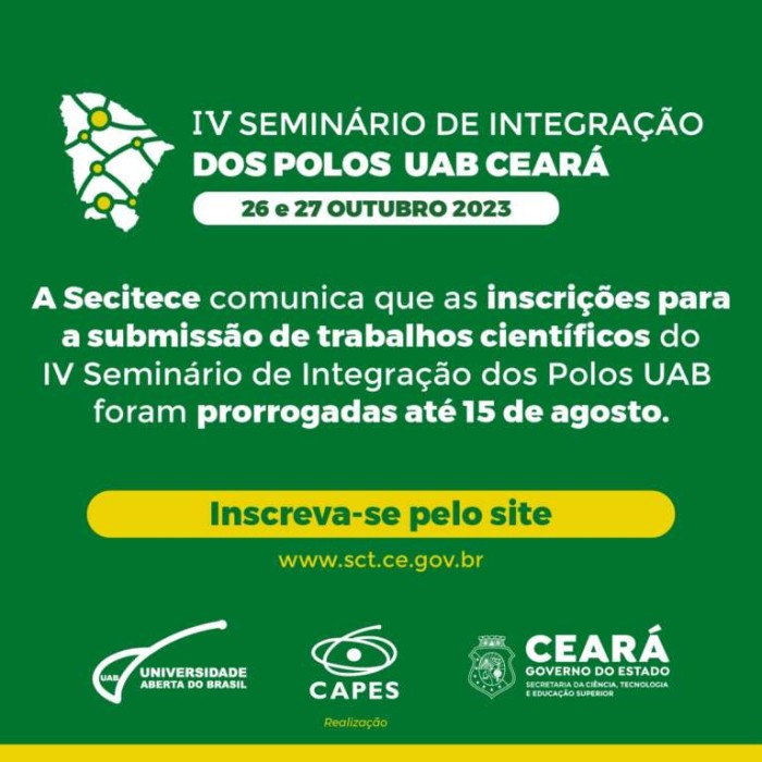 Prorrogadas as inscrições de trabalhos para o Seminário de Integração dos Polos UAB