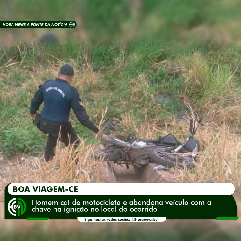 Homem cai de motocicleta e abandona veículo com a chave na ignição no local do ocorrido