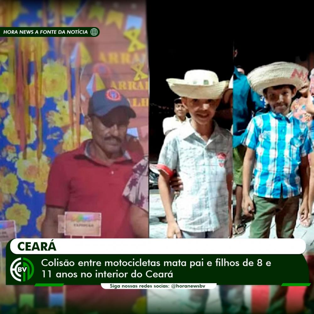 Colisão entre motocicletas mata pai e filhos de 8 e 11 anos no interior do Ceará